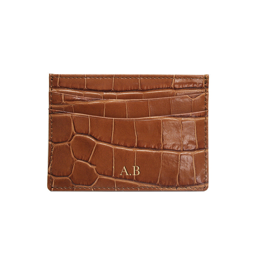 Personalised Card Holder - Tan Croc Pattern