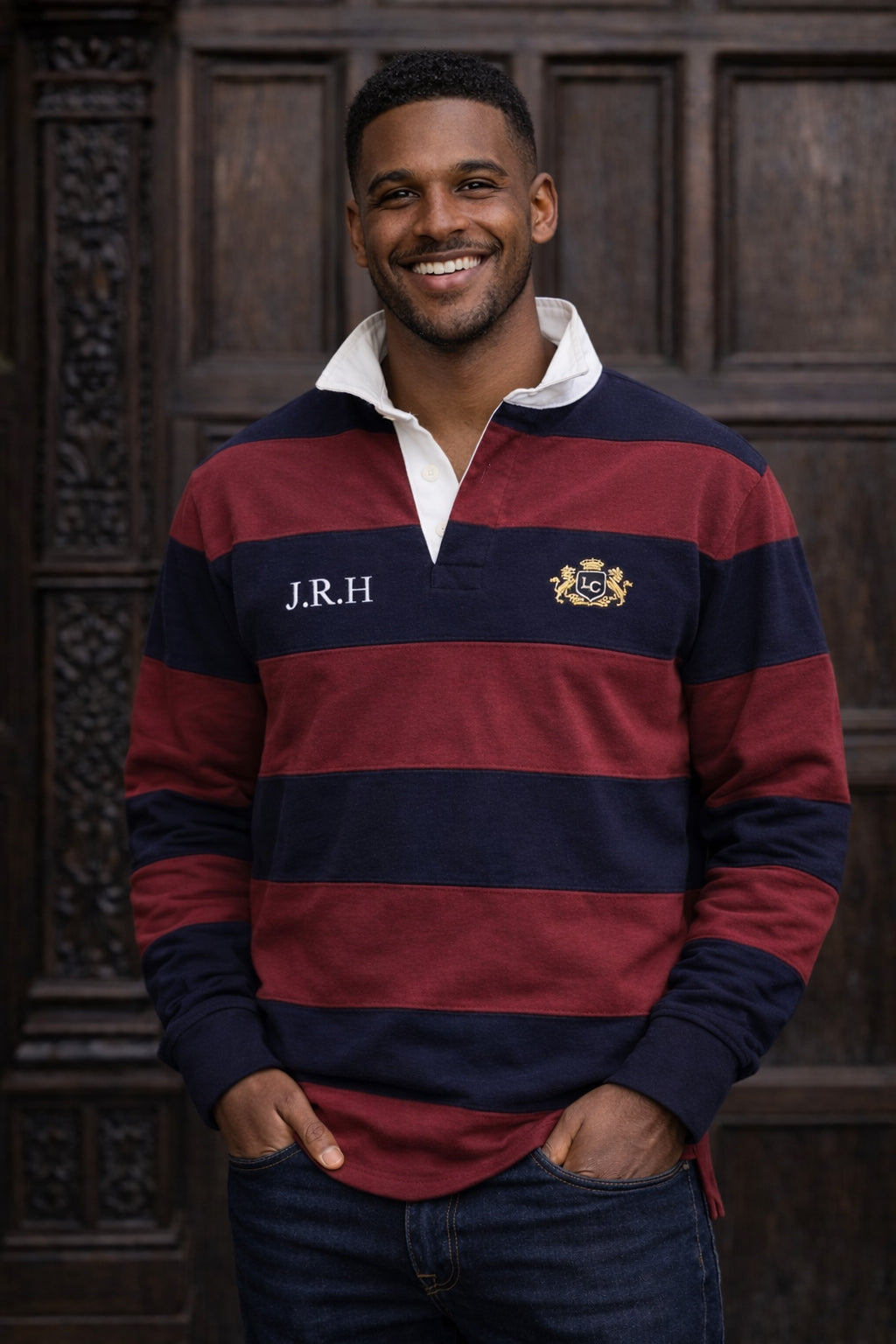 Personalised Country Club Rugby Shirt - Burgundy/Navy Stripe